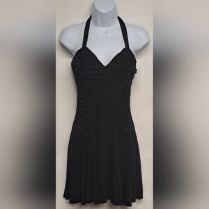 City Triangles S Black Dress Tie Around Neck Ruched Stretch Flowy Bottom